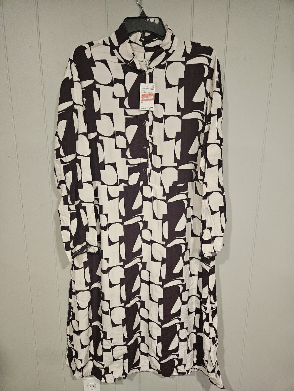 Marimekko Konkelo Malla Long Sleeve Woven Dress in Burgundy Size 42 (US 12) NWT